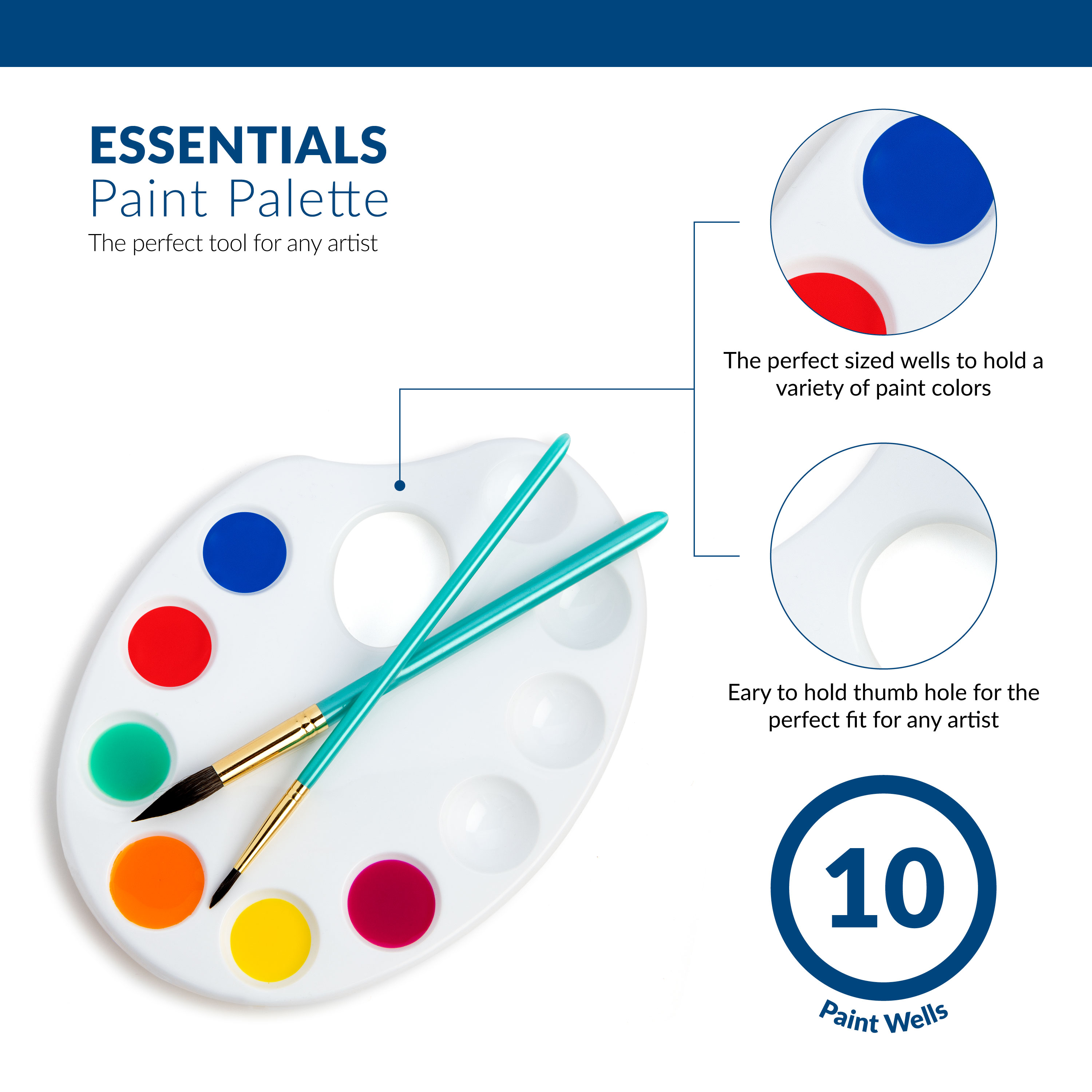 Royal & Langnickel Essentials Ten-Well Oval Plastic Artist Paint Palette 